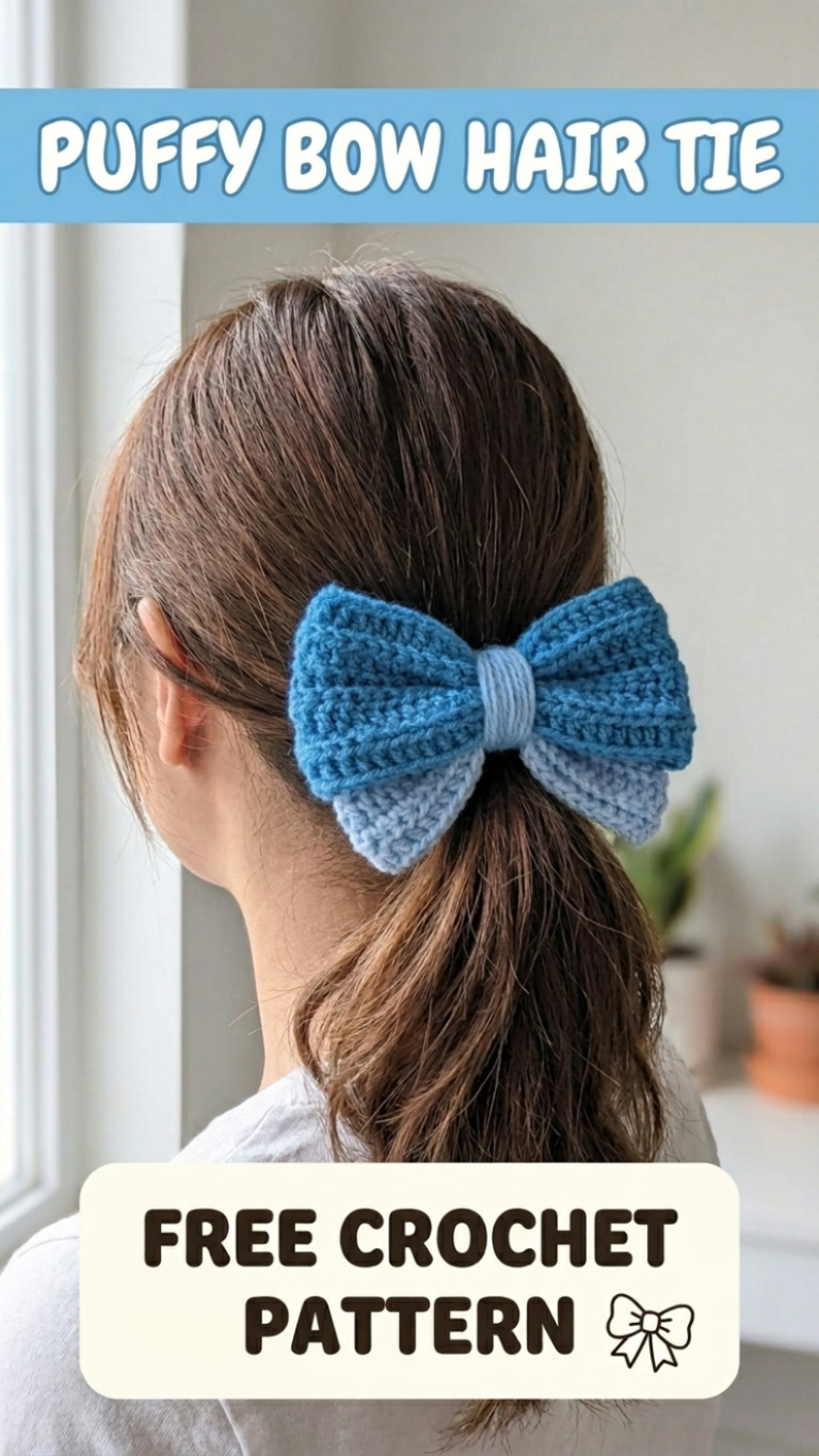 Puffy Bow Hair Tie Crochet Pattern