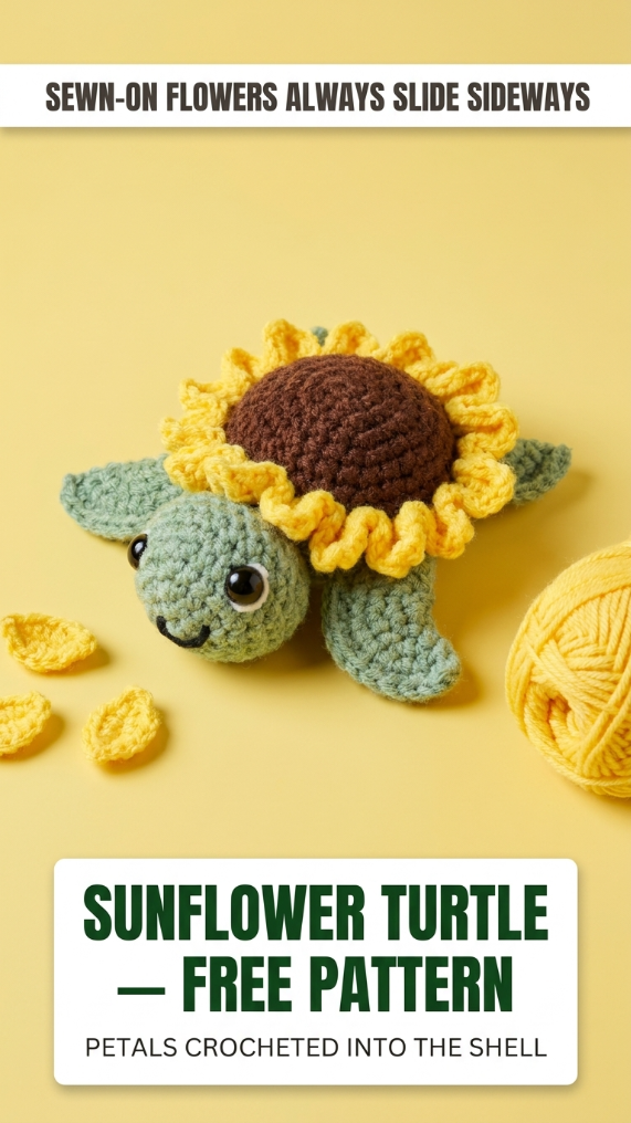 Sunflower Turtle Crochet Pattern (Free + Petals Crocheted Into the Shell)