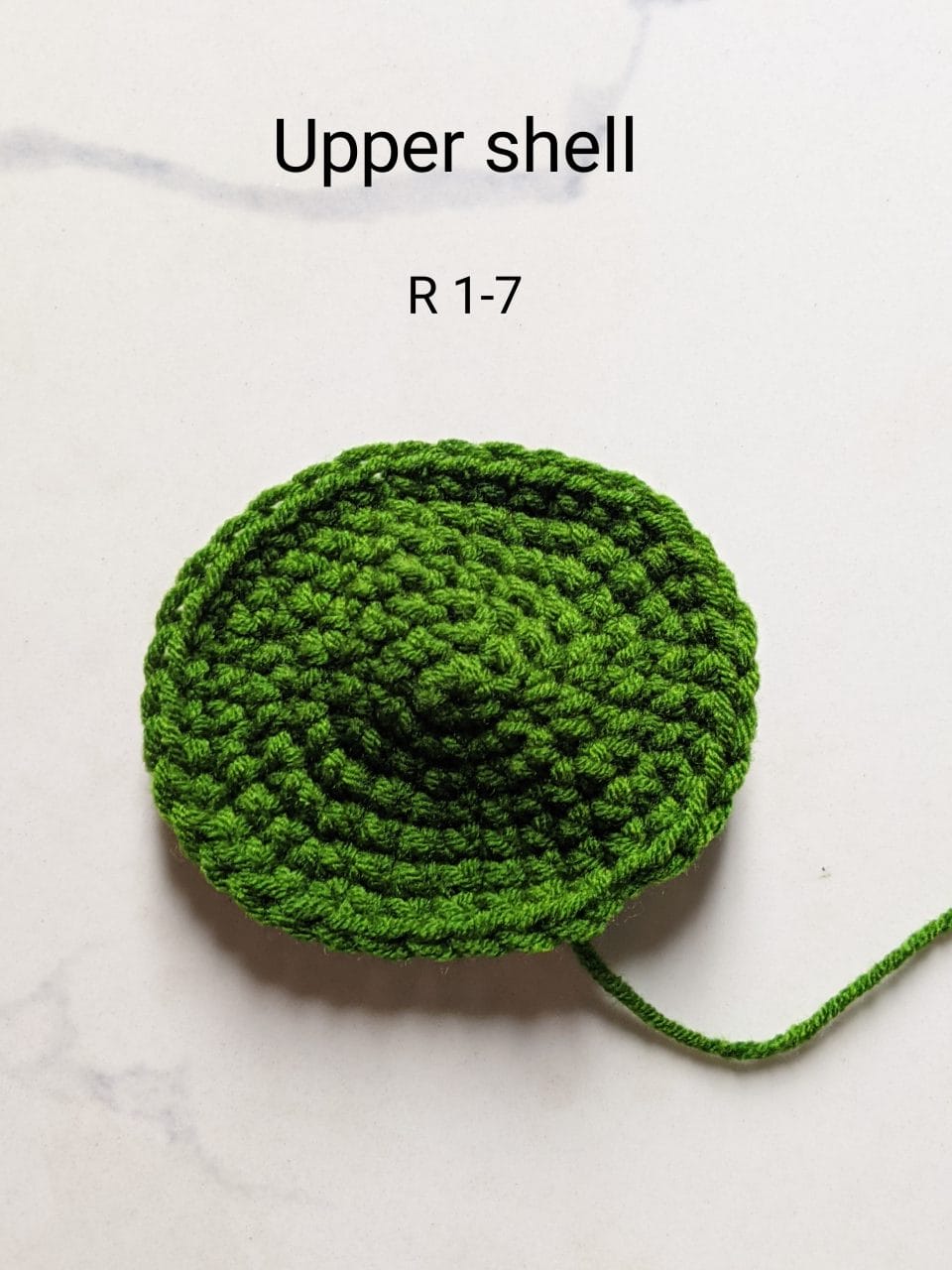 Finished dark green oval upper shell for the crochet tortoise