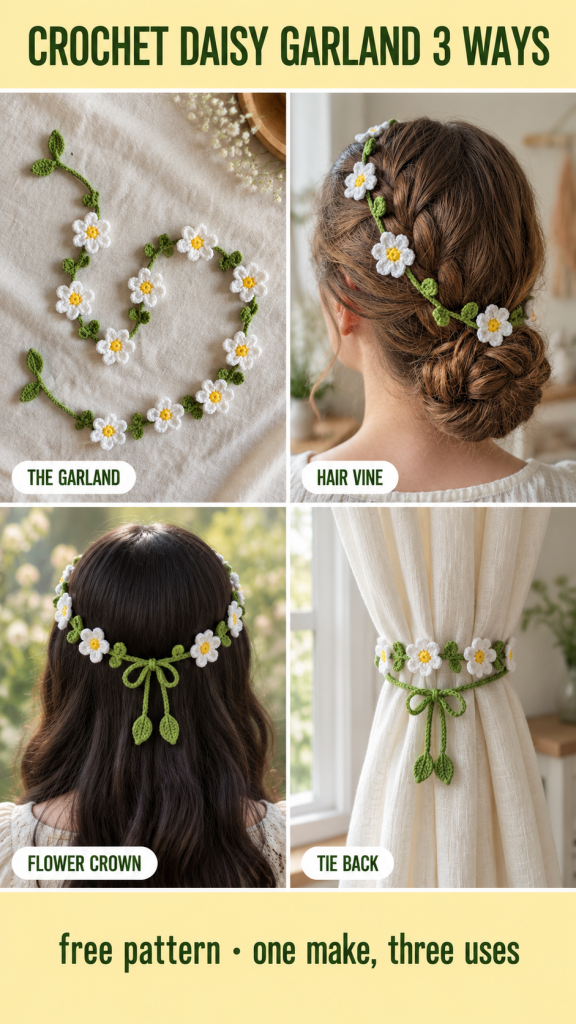 Crochet Flower Garland Pattern (Free + Hair Vine and Curtain Tie Back)
