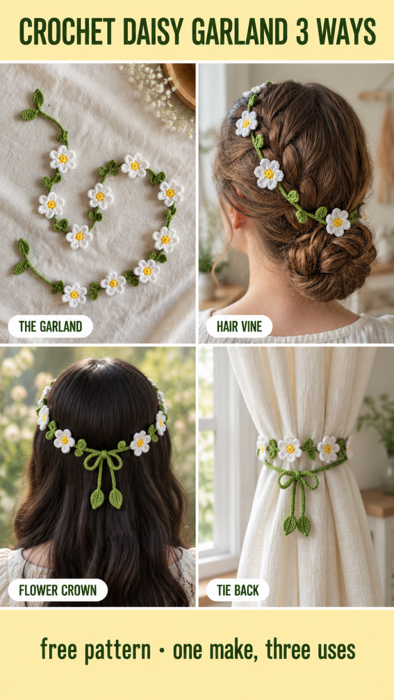 Crochet Flower Garland Pattern (Free + Hair Vine and Curtain Tie Back)